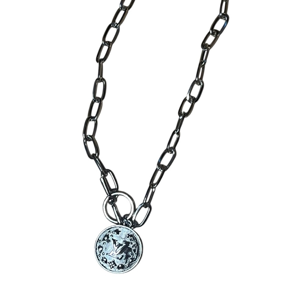 Vintage LV Stamped Silver Louis Vuitton Authentic Upcycled LV charm necklace - Picture 9 of 10